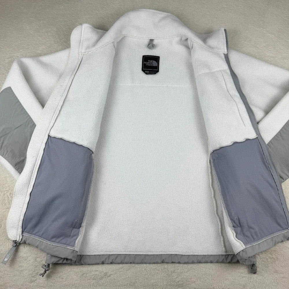 The North Face Denali Jacket Women Small‎ White Gray Polartec Fleece Full Zip